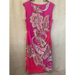 Sandra Darren Paisley Print Sleeveless Sheath Dress‎ Ruched Pink Size 12
